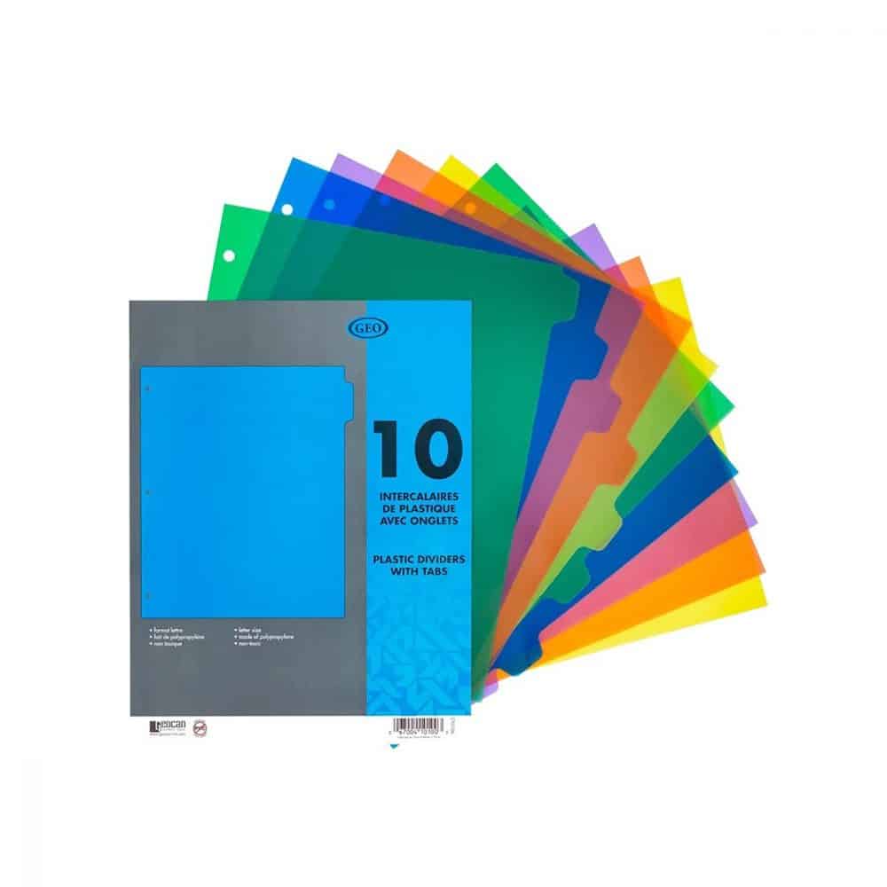 Intercalaires de plastique Geo avec 10 onglets