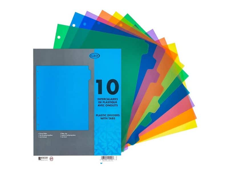 Intercalaires de plastique Geo avec 10 onglets