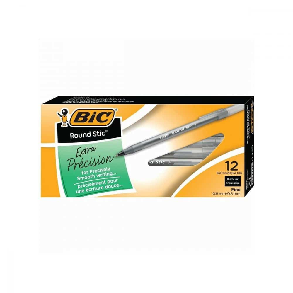 Boîte de 12 stylos Bic Round Stic pointe fine - noir
