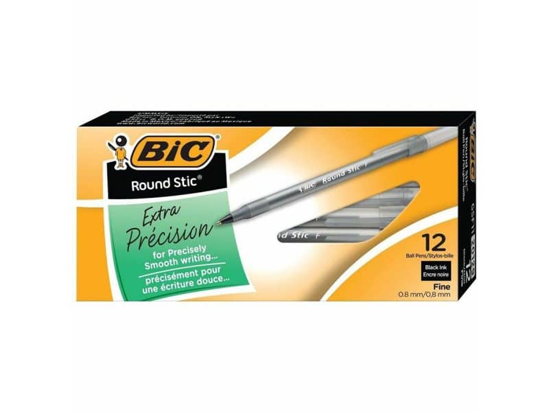 Boîte de 12 stylos Bic Round Stic pointe fine - noir