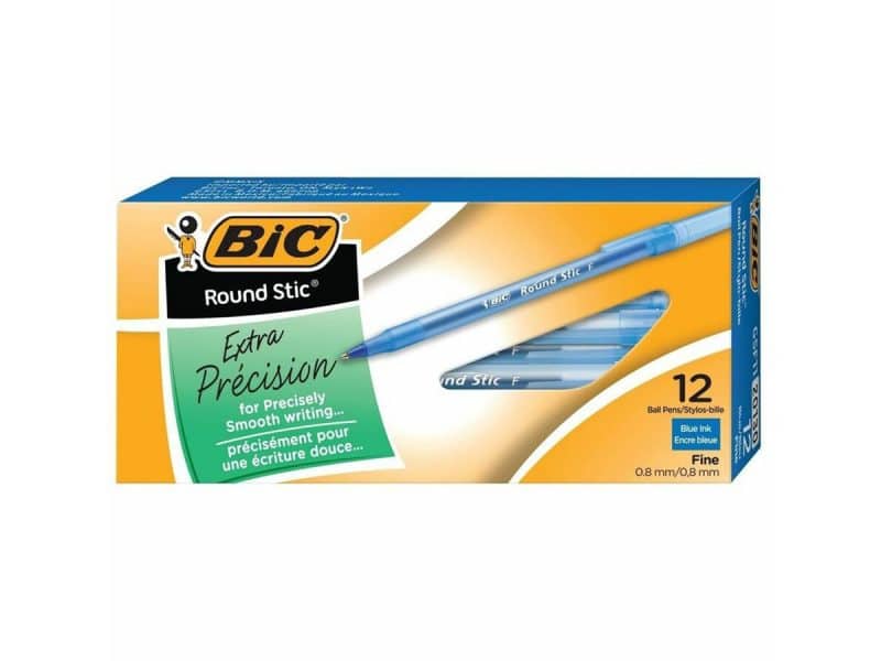 Boîte de 12 stylos Bic Round Stic pointe fine - bleu