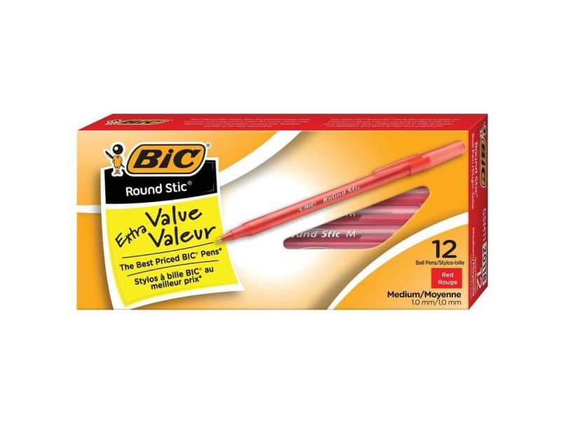 Boîte de 12 stylos Bic Round Stic pointe moyenne - rouge