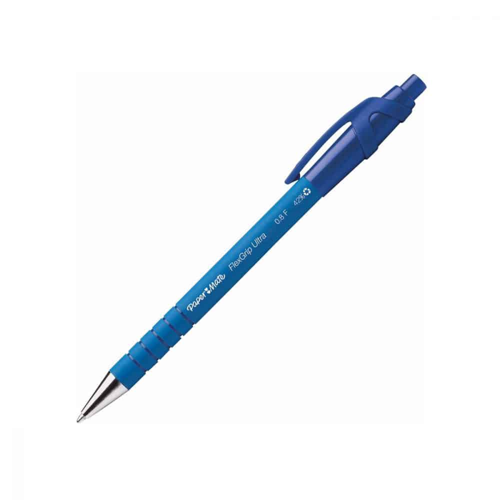 Stylo rétractable PaperMate Flexgrip Ultra - Fin, bleu
