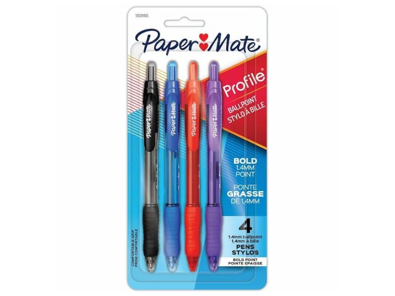 Paquet de 4 stylos rétractables PaperMate Profile 1.4mm