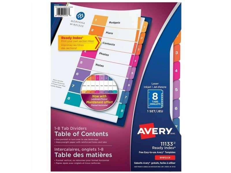 Intercalaires Avery Ready Index 1-8