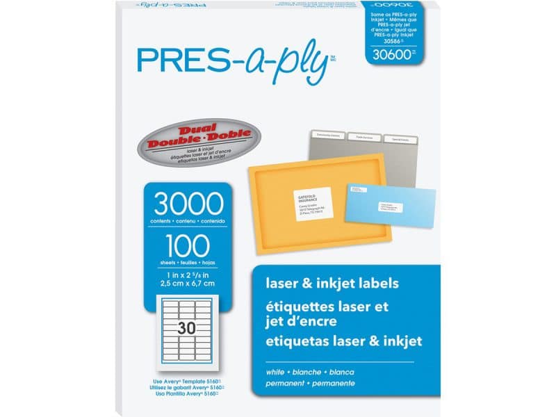 3000 étiquettes pour imprimante 2-5/8 x 1" - PRES-a-ply