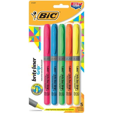 Paquet de 5 surligneurs Bic Brite-liner Grip