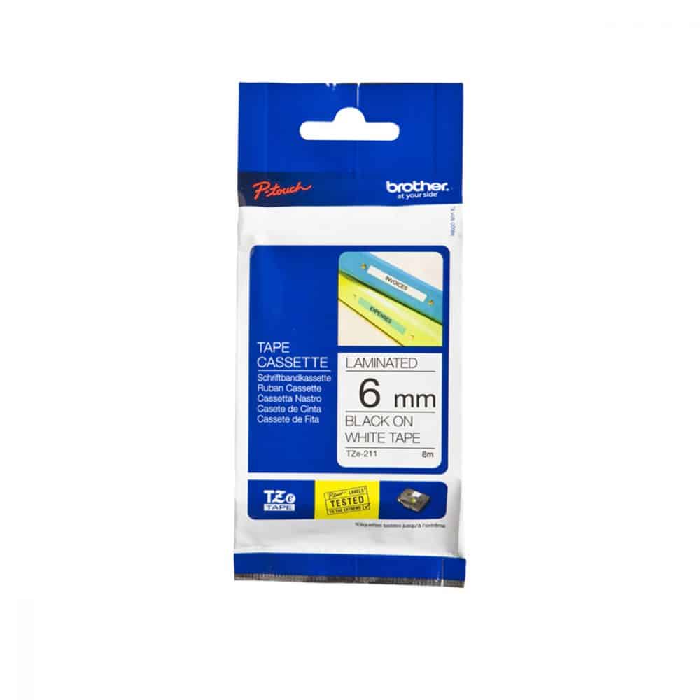 Ruban d'impression P-Touch TZe-211 6mm noir sur blanc