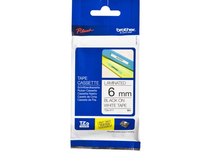 Ruban d'impression P-Touch TZe-211 6mm noir sur blanc