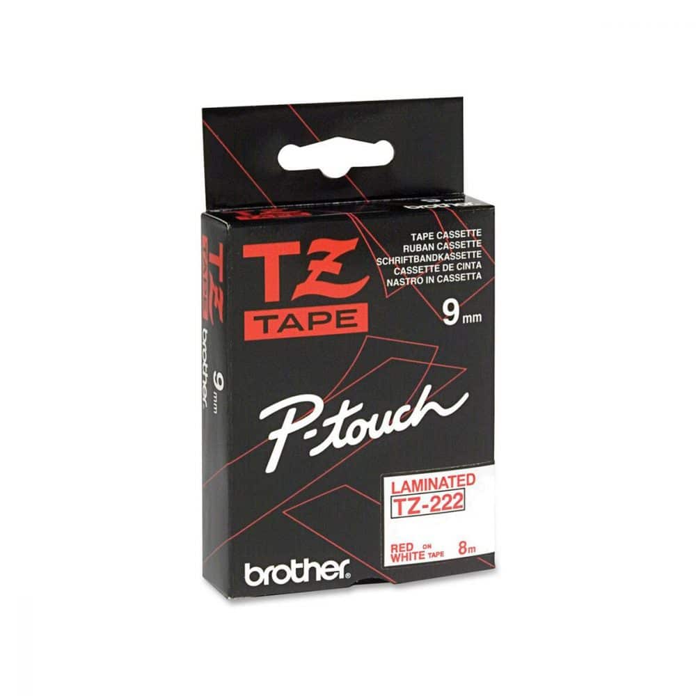 Ruban d'impression P-Touch TZe-222 9mm rouge sur blanc