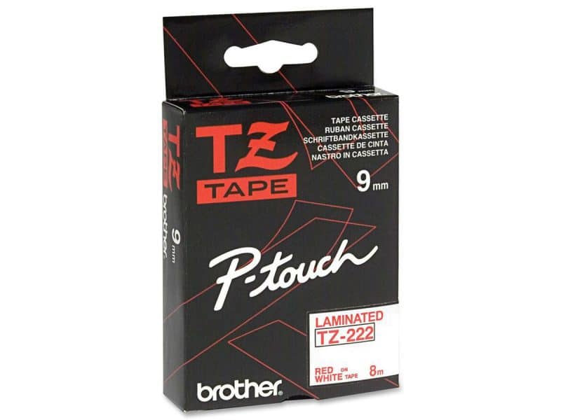 Ruban d'impression P-Touch TZe-222 9mm rouge sur blanc