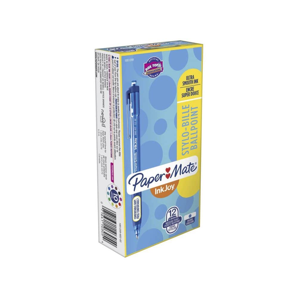 12 stylos rétractables PaperMate InkJoy 300RT 1.0 - bleu