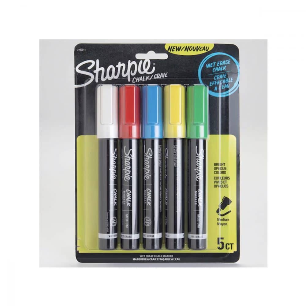 Paquet de 5 crayons craies effacables à l'eau Sharpie