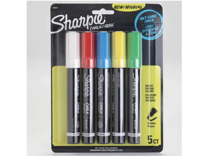 Paquet de 5 crayons craies effacables à l'eau Sharpie