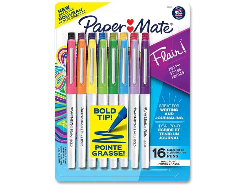 Marqueur Papermate Flair 16 couleurs pointes grasses
