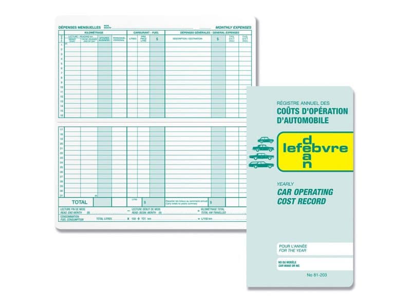 Registre des coûts d'opération d'automobile