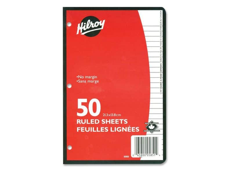 Paquet de 50 Feuilles mobiles lignées 8-3/8 x 5-7/16 po