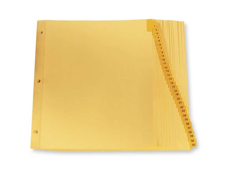 Intercalaires imprimés 1-31 format lettre