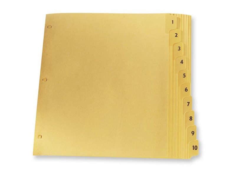 Intercalaires imprimés 1-10 format lettre