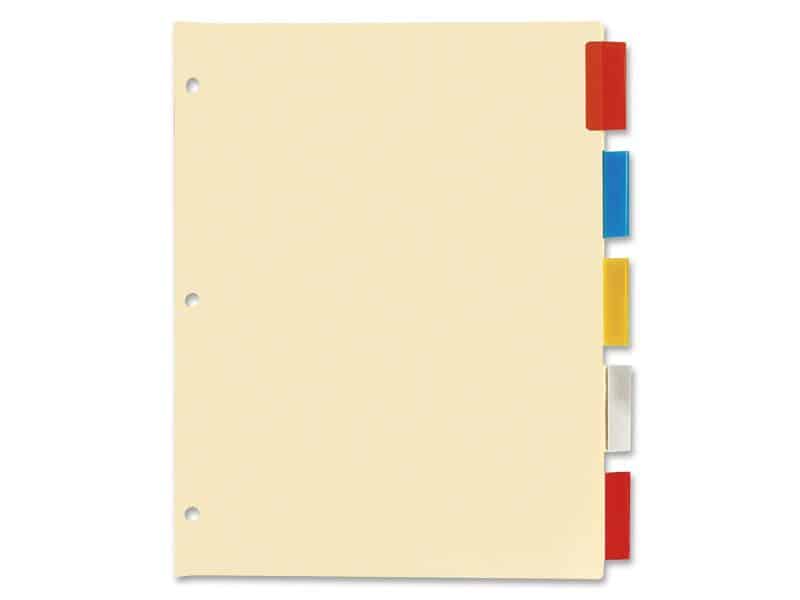 Intercalaires avec insertions 5 onlgets couleurs