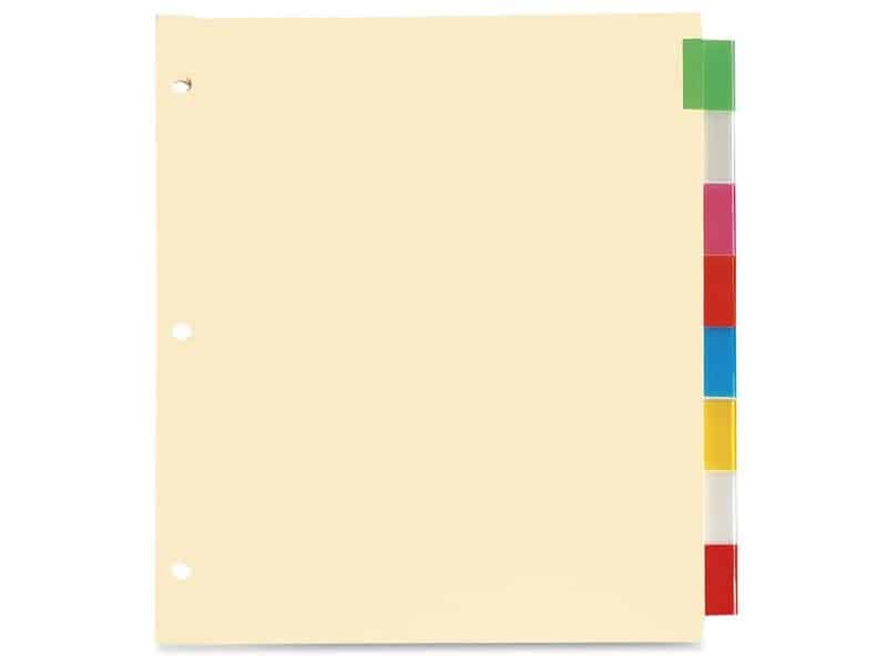 Intercalaires avec insertions 8 onlgets couleurs