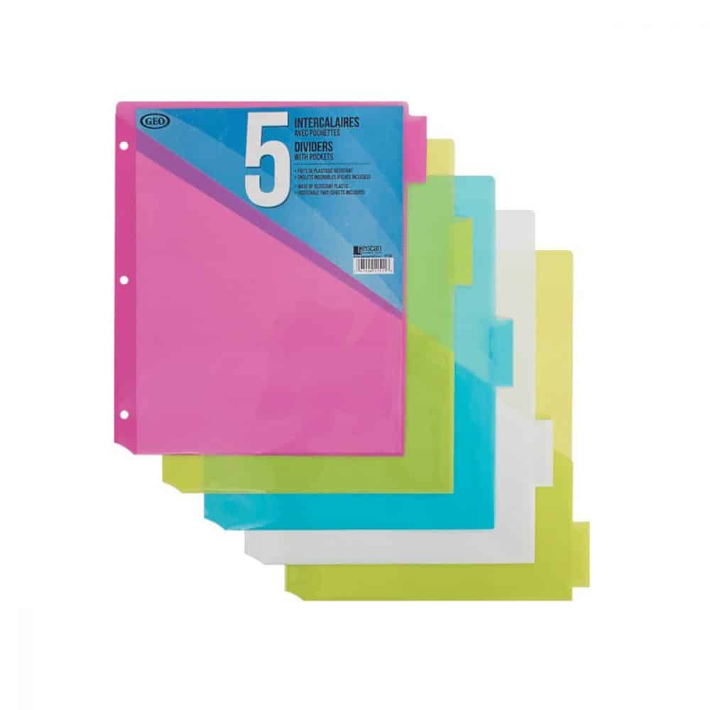 Ensemble de 5 séparateurs en plastique avec pochettes