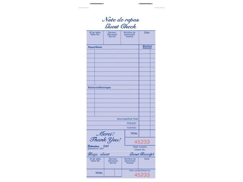 Factures de restaurant Blueline