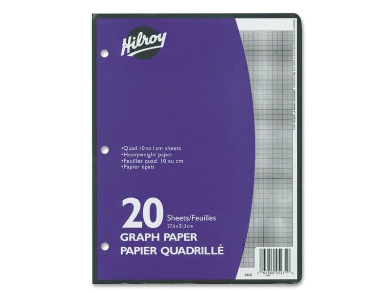 Paquet de 20 feuilles mobiles quadrillées millimétriques