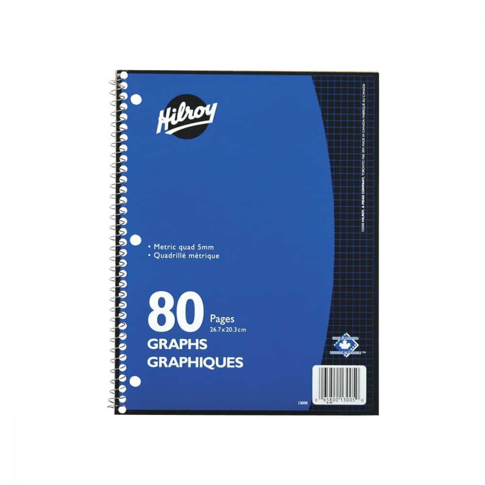 Cahier spirale Hilroy quadrillé métrique 5 carrés / po