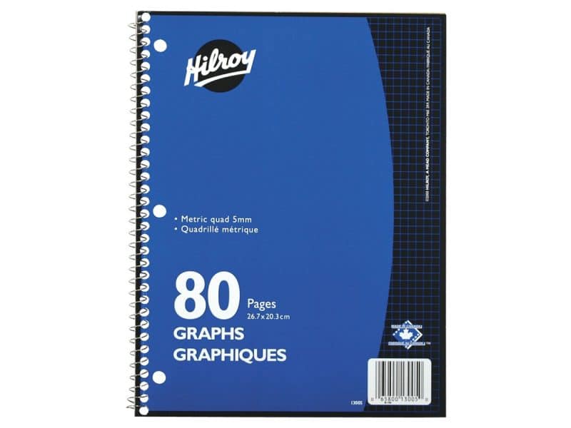 Cahier spirale Hilroy quadrillé métrique 5 carrés / po