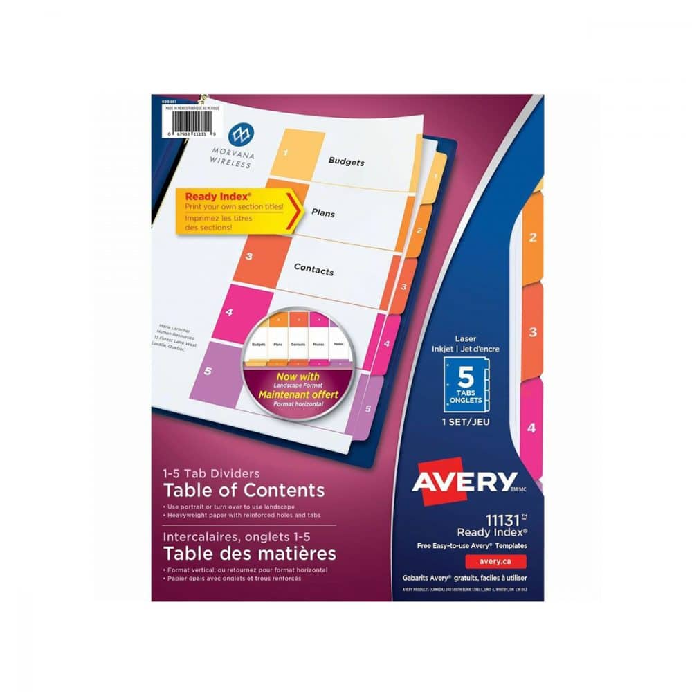 Intercalaires Avery Ready Index 1-5