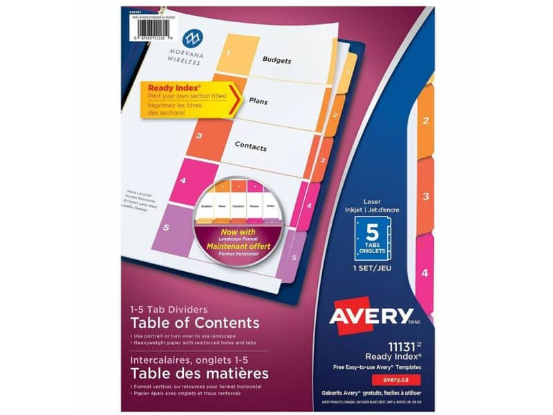 Intercalaires Avery Ready Index 1-5
