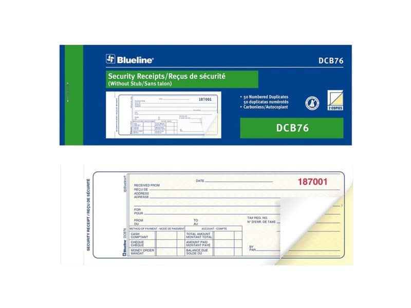 Reçus de sécurité Blueline DCB76