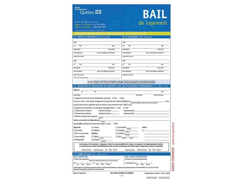 Formulaire de bail résidentiel français