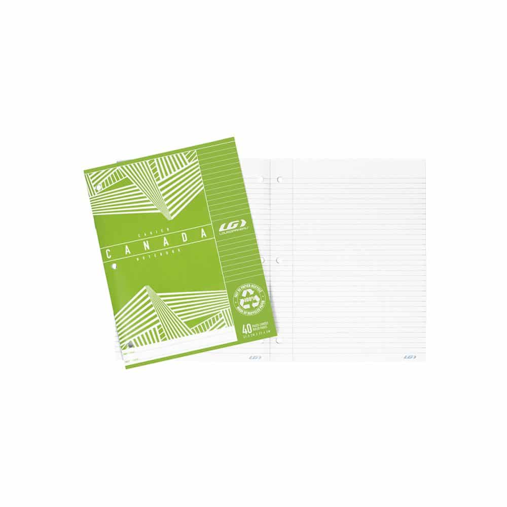 Cahier Canada LG ligné 40 pages - vert