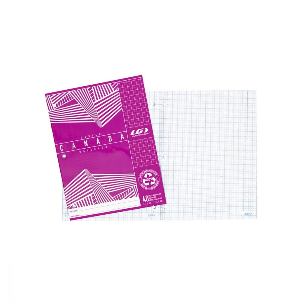 Cahier Canada LG quadrillé métrique 40 pages - rose
