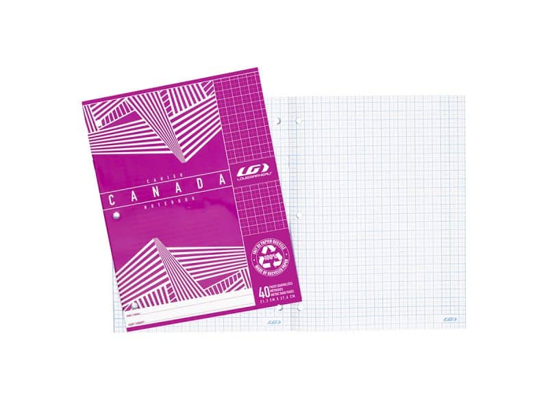 Cahier Canada LG quadrillé métrique 40 pages - rose