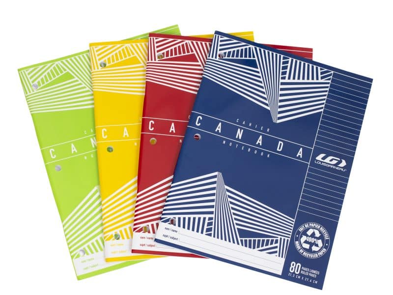 Cahier Canada LG ligné 80 pages - couleurs assorties