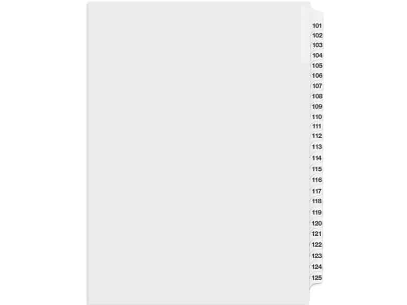 Intercalaires juridiques numérotés de 101 à 125