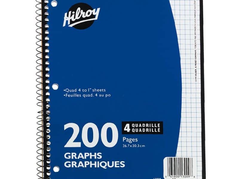 Cahier spirale Hilroy quadrillé 4 carrés/po 200 pages