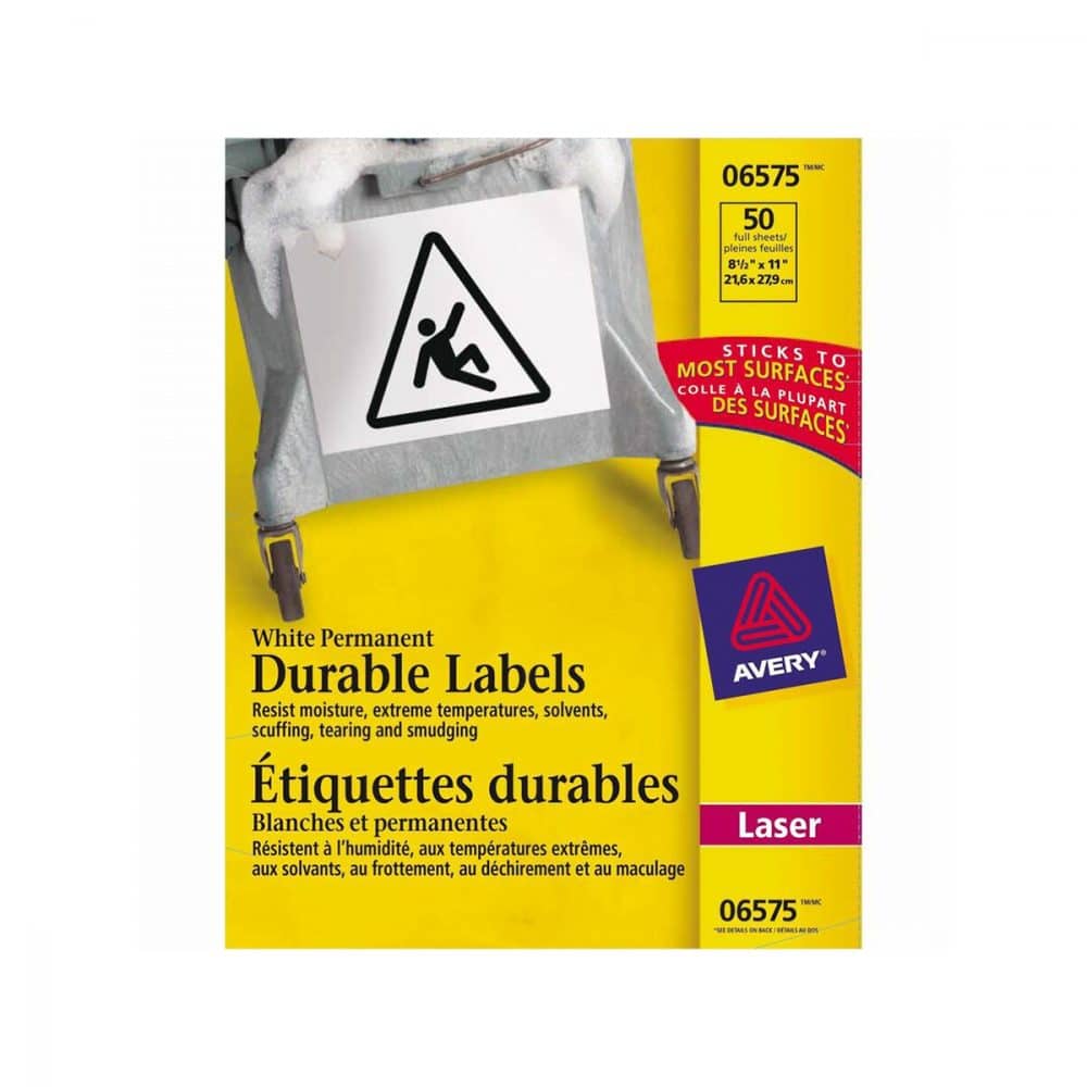 Étiquettes durables blanches TrueBlock Avery, boîte de 50