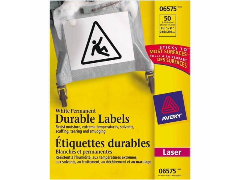 Étiquettes durables blanches TrueBlock Avery, boîte de 50