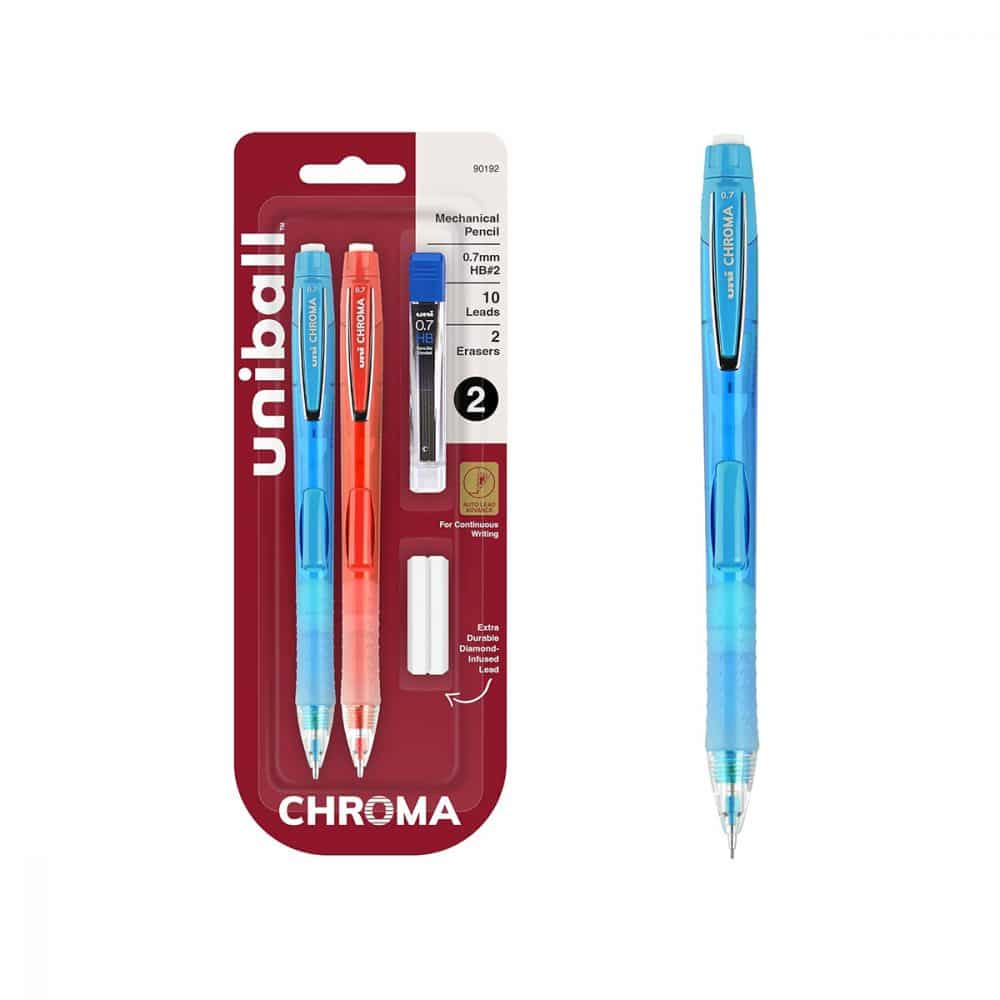 Ens. de 2 porte-mines Uniball Chroma 0.7 avec mines et effac
