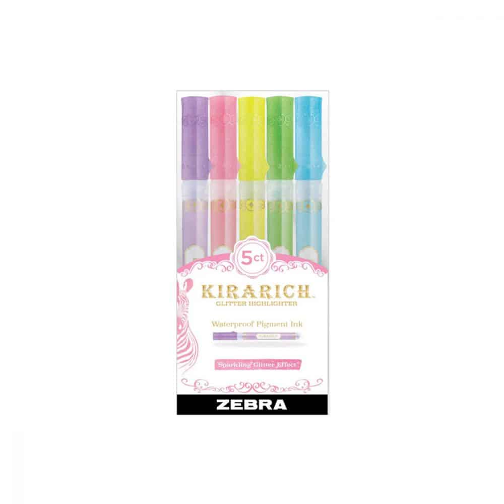 Surligneurs brillants Zebra Kirarich - Paquet de 5 couleurs