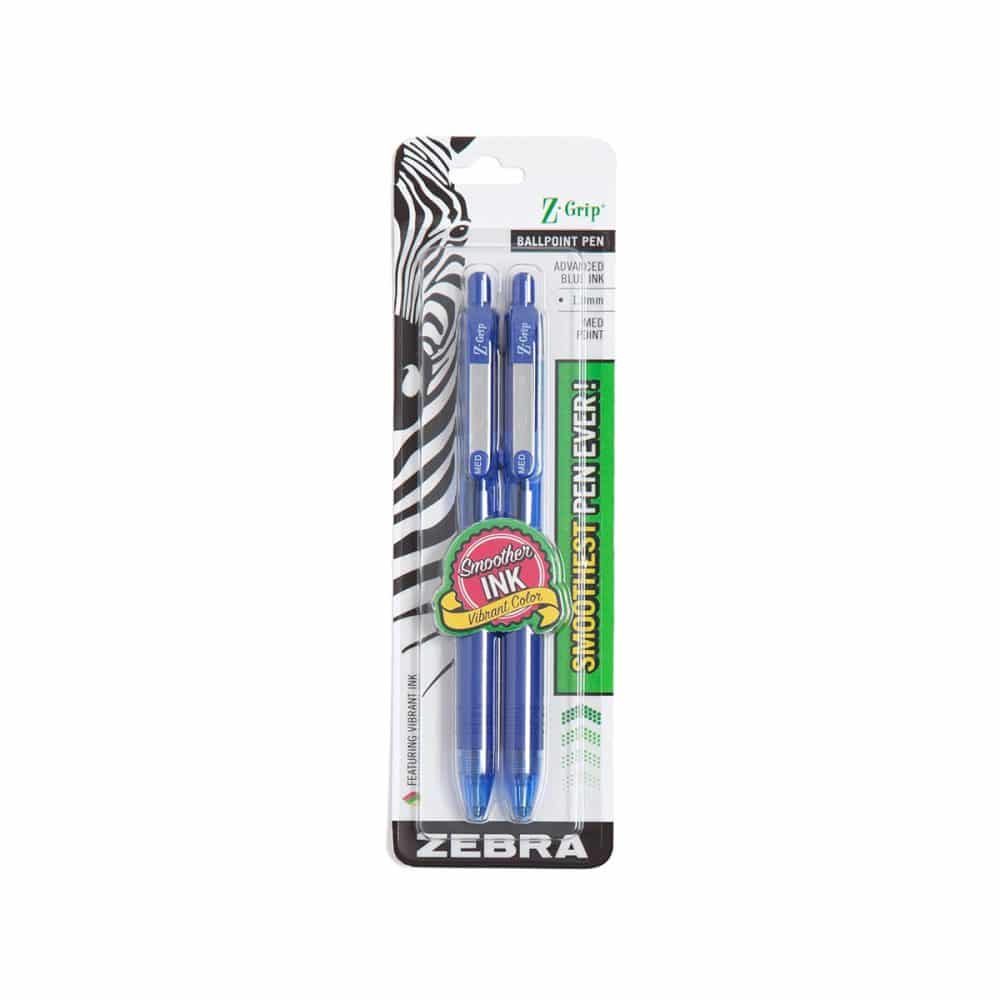 quet de 2 stylos Zebra Z-Grip 1.0mm - bleu