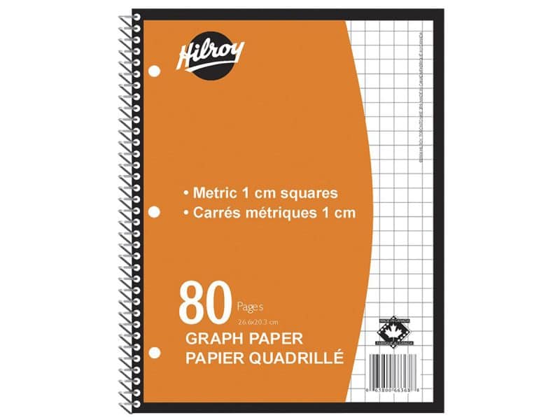 cahier spirale 80 pages quadrillé métrique 1cm