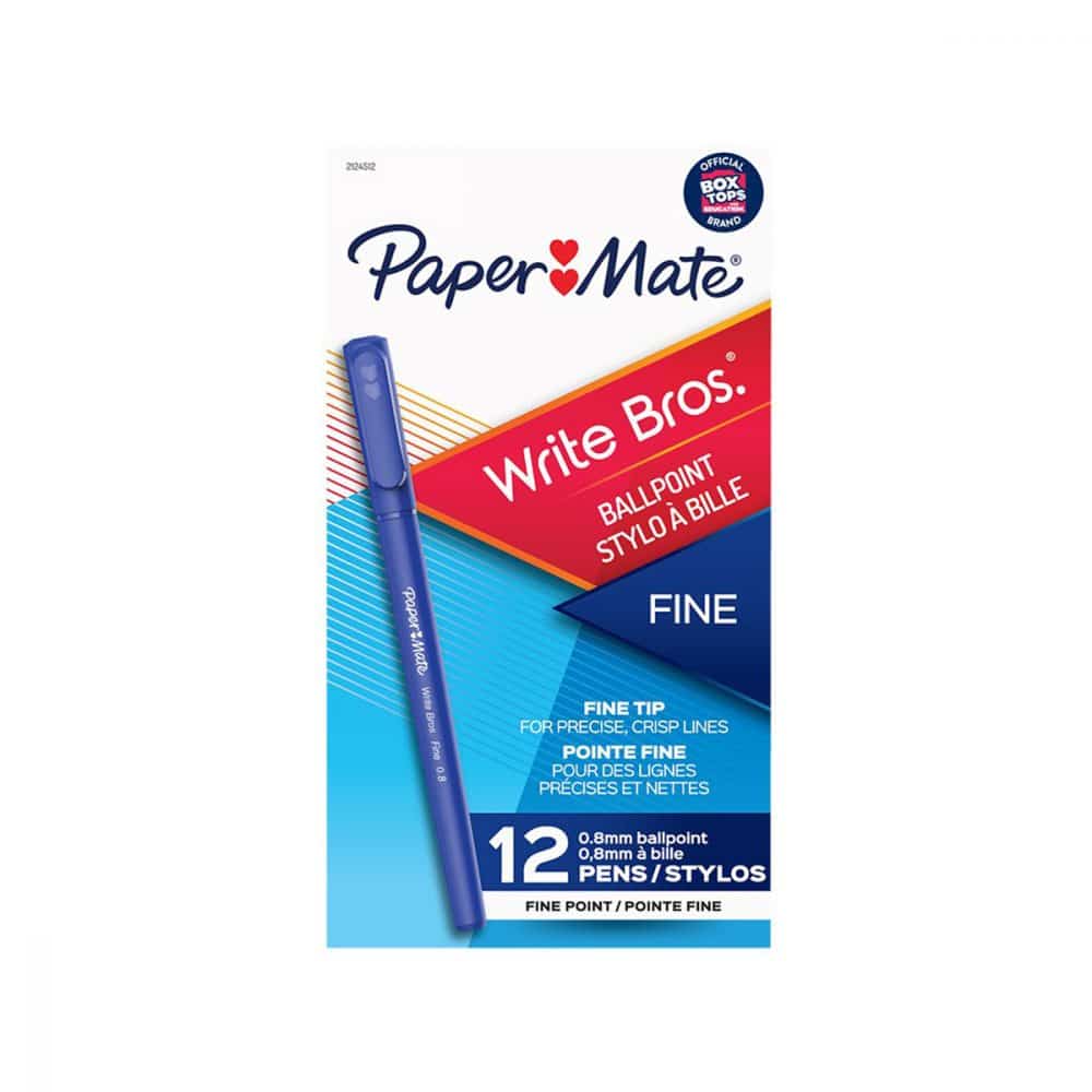 Stylo Papermate Write Bros, pointe fine, boite de 12 - bleu