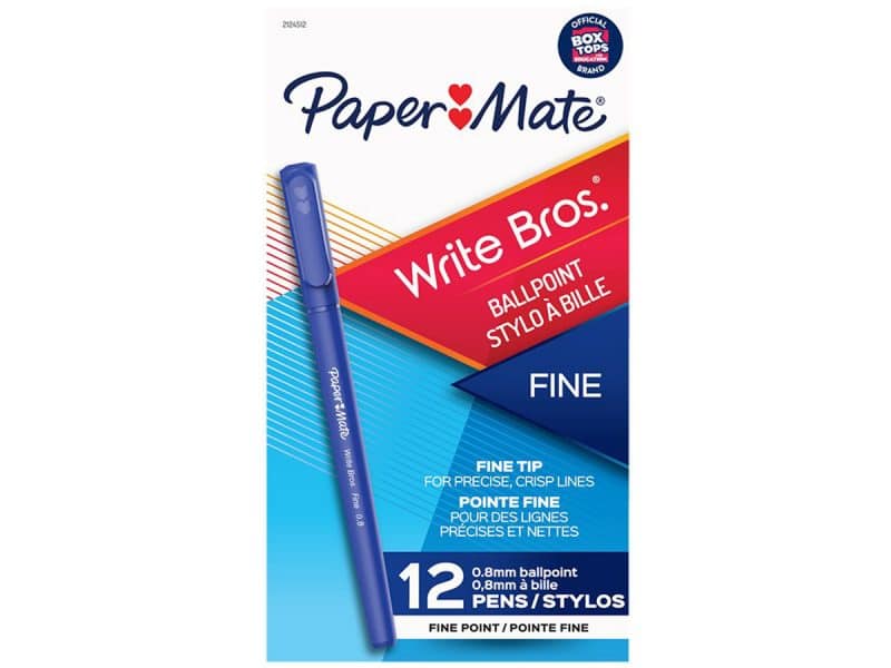 Stylo Papermate Write Bros, pointe fine, boite de 12 - bleu