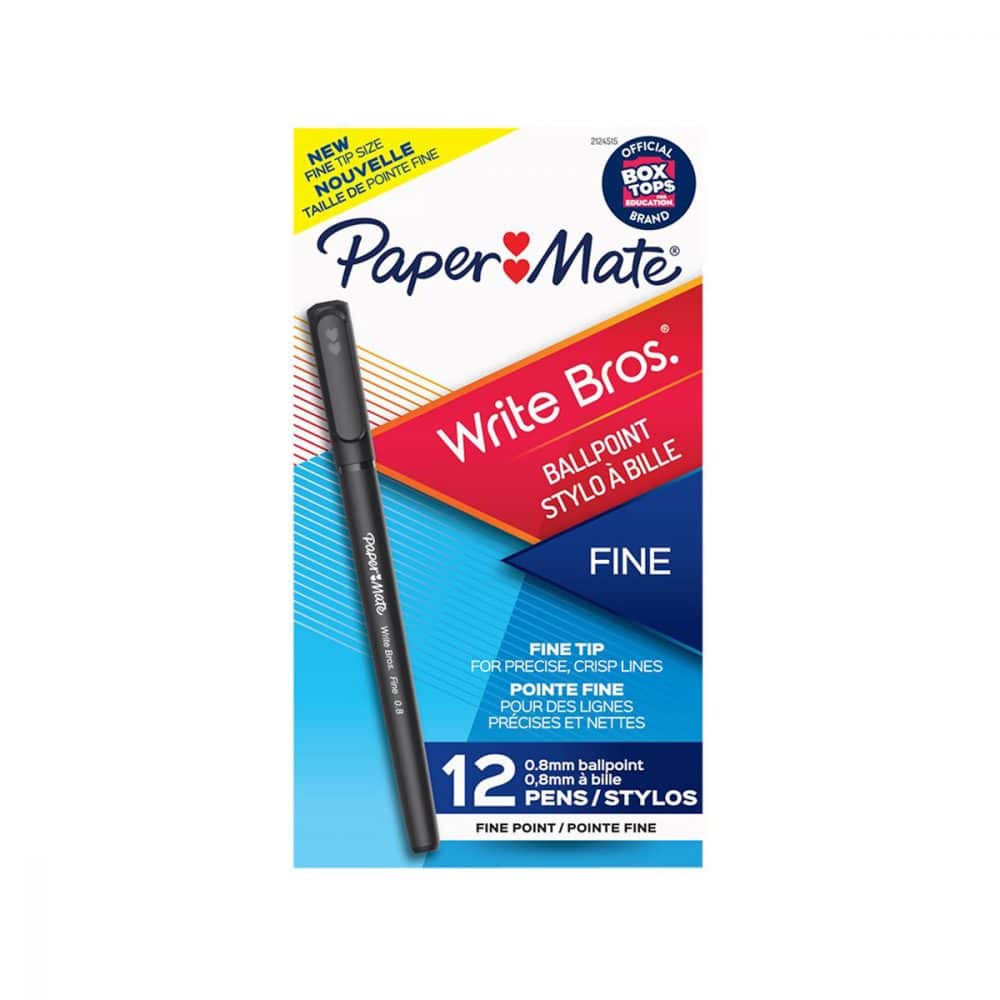 Stylo Papermate Write Bros, pointe fine, boite de 12 - noir