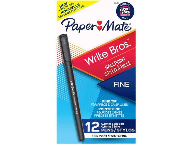 Stylo Papermate Write Bros, pointe fine, boite de 12 - noir